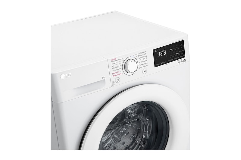 LG Waschmaschine mit 9 kg Kapazität | Energieeffizienzklasse A | 1.400 U./Min. | Weiß mit weißem Bullaugenring | F4WV3193, F4WV3193