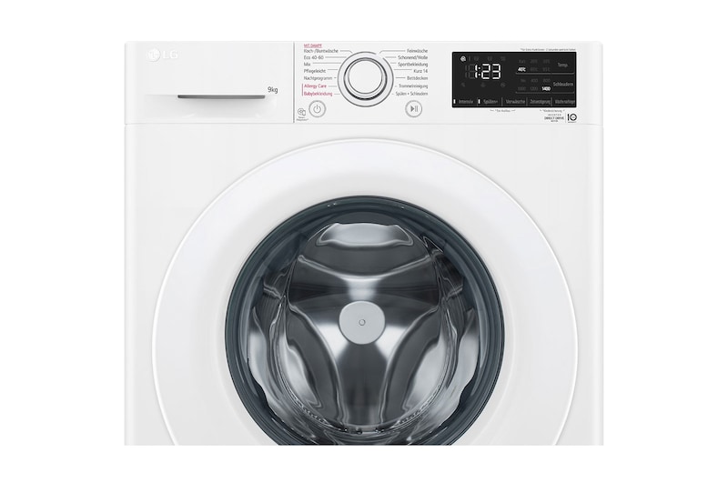 LG Waschmaschine mit 9 kg Kapazität | Energieeffizienzklasse A | 1.400 U./Min. | Weiß mit weißem Bullaugenring | F4WV3193, F4WV3193