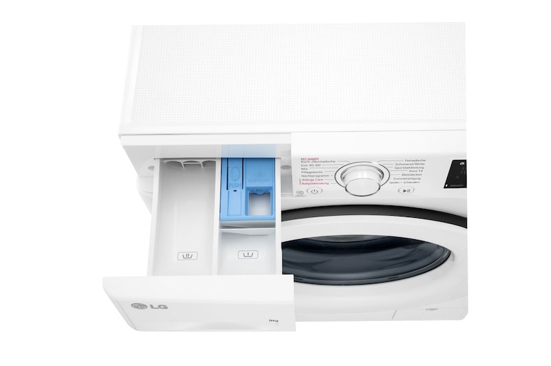 LG Waschmaschine mit 9 kg Kapazität | Energieeffizienzklasse A | 1.400 U./Min. | Weiß mit weißem Bullaugenring | F4WV3193, F4WV3193