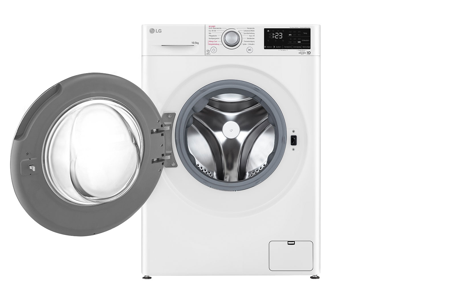 LG Waschmaschine mit 10,5 kg Kapazität | Energieeffizienzklasse A | 1.400 U./Min. | Weiß mit silbernem Bullaugenring | F4WV32X4, F4WV32X4