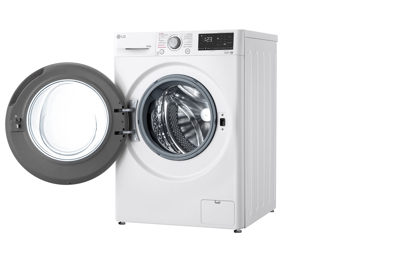 LG Waschmaschine mit 10,5 kg Kapazität | Energieeffizienzklasse A | 1.400 U./Min. | Weiß mit silbernem Bullaugenring | F4WV32X4, F4WV32X4