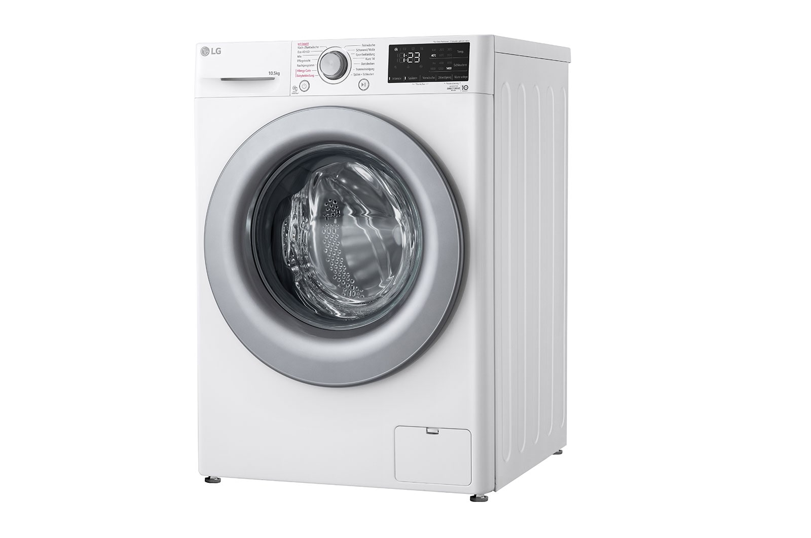 LG Waschmaschine mit 10,5 kg Kapazität | Energieeffizienzklasse A | 1.400 U./Min. | Weiß mit silbernem Bullaugenring | F4WV32X4, F4WV32X4