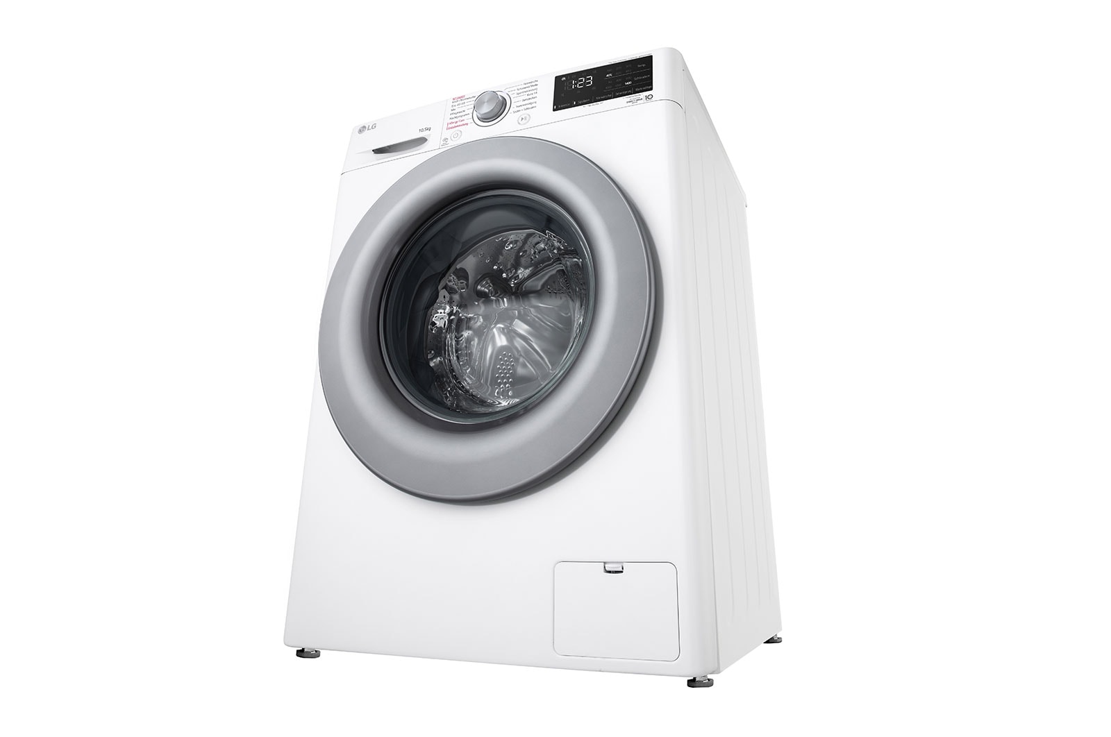 LG Waschmaschine mit 10,5 kg Kapazität | Energieeffizienzklasse A | 1.400 U./Min. | Weiß mit silbernem Bullaugenring | F4WV32X4, F4WV32X4