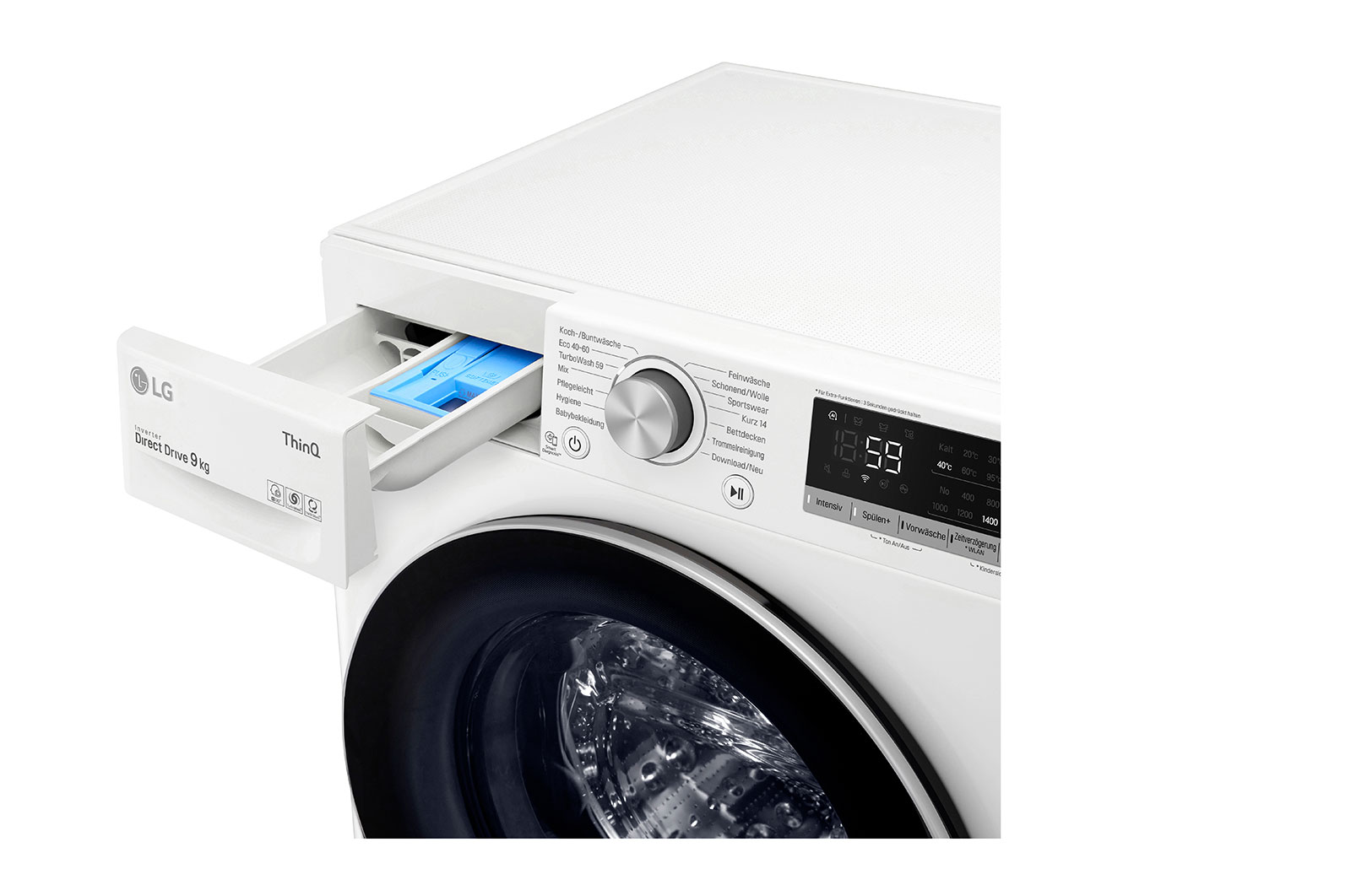 LG Waschmaschine mit 9 kg Kapazität | Energieeffizienzklasse B | 1.400 U./Min. | Weiß mit silbernen Bullaugenring | F4WV409S1B, F4WV409S1B