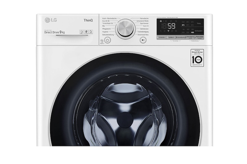 LG Waschmaschine mit 9 kg Kapazität | Energieeffizienzklasse B | 1.400 U./Min. | Weiß mit silbernen Bullaugenring | F4WV409S1B, F4WV409S1B