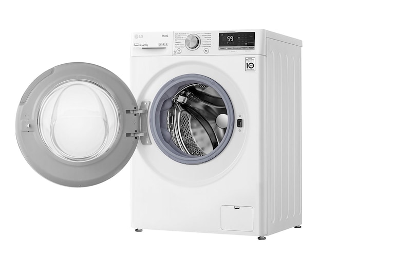 LG Waschmaschine mit 9 kg Kapazität | Energieeffizienzklasse B | 1.400 U./Min. | Weiß mit silbernen Bullaugenring | F4WV409S1B, F4WV409S1B