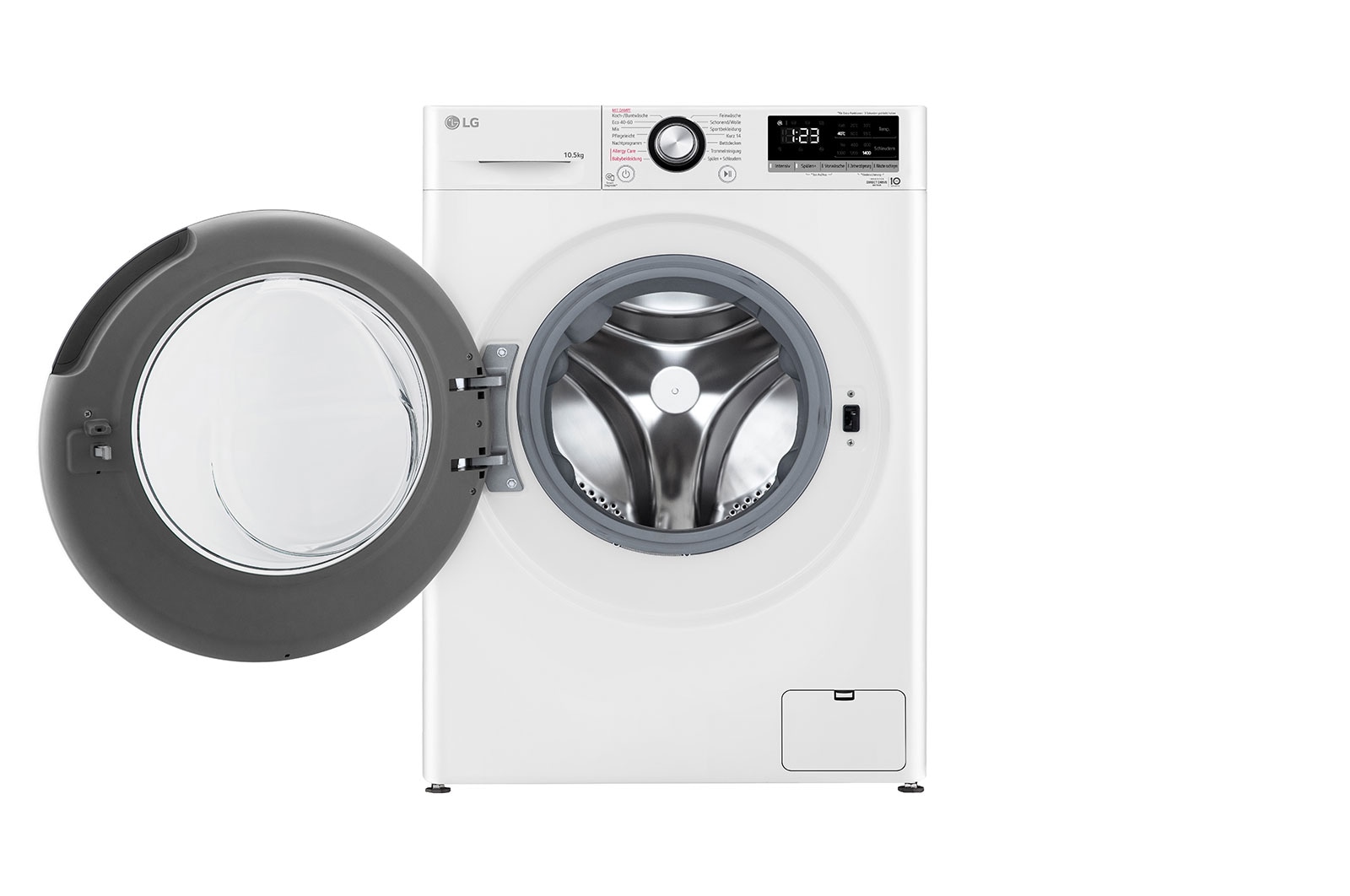 LG Waschmaschine mit 10,5 kg Kapazität | Energieeffizienzklasse A | 1.400 U./Min. | Weiß mit schwarzem Bullaugenring | F4WV40X5, F4WV40X5