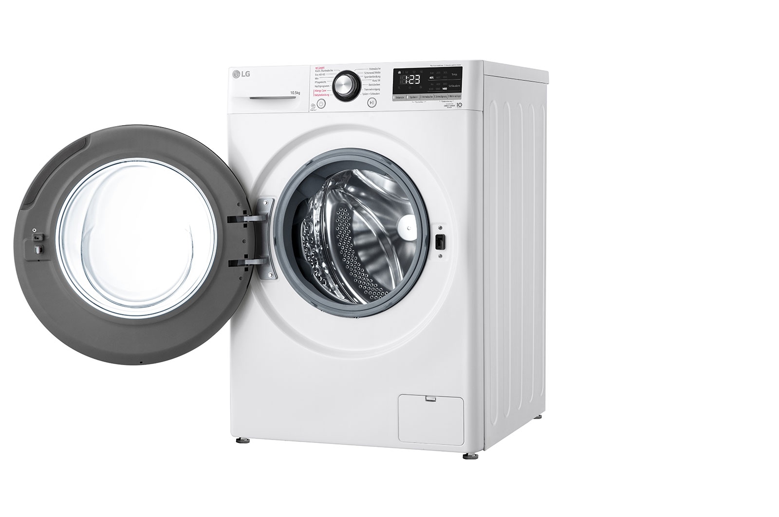LG Waschmaschine mit 10,5 kg Kapazität | Energieeffizienzklasse A | 1.400 U./Min. | Weiß mit schwarzem Bullaugenring | F4WV40X5, F4WV40X5