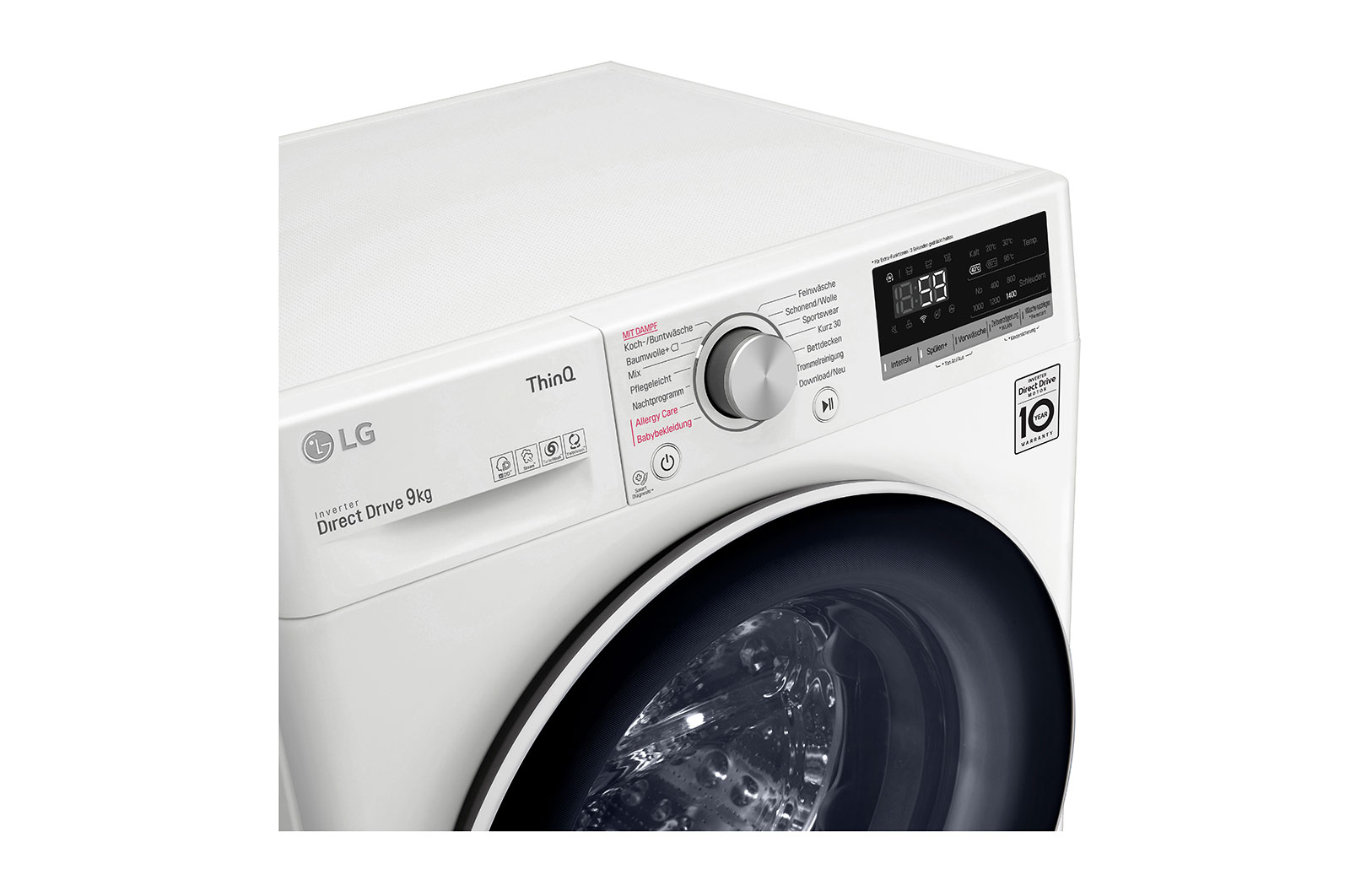 LG Waschmaschine | 9 kg | Energieeffizienzklasse B | AI DD®| Steam | TurboWash | Neue Wohlfühl-Trommel | ThinQ®, F4WV509S1