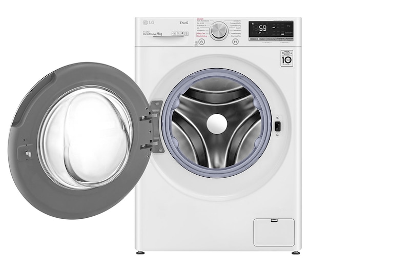 LG Waschmaschine mit 9 kg Kapazität | Energieeffizienzklasse A | 1.400 U./Min. | Weiß mit silbernem Bullaugenring | F4WV609S1A, F4WV609S1A
