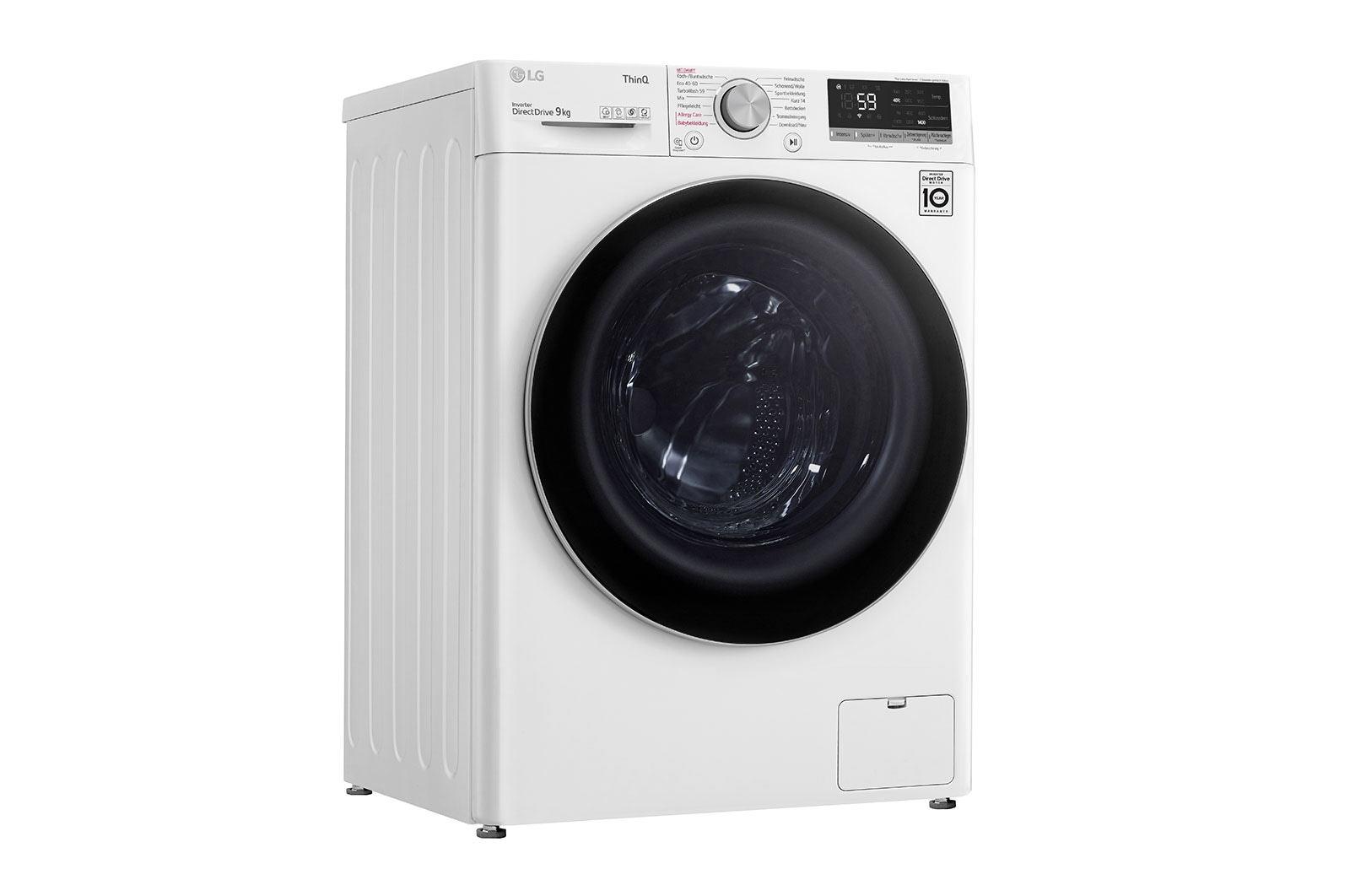 LG Waschmaschine mit 9 kg Kapazität | Energieeffizienzklasse A | 1.400 U./Min. | Weiß mit silbernem Bullaugenring | F4WV609S1A, F4WV609S1A
