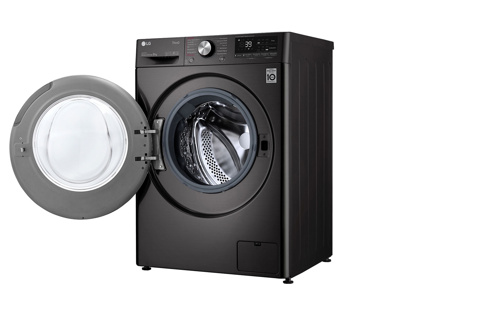 LG Waschmaschine Metallic Black Steel (8 kg, 1.400 U./Min., EEK A) mit Chrom-Bullaugenring | F4WV708P2BA, F4WV708P2BA