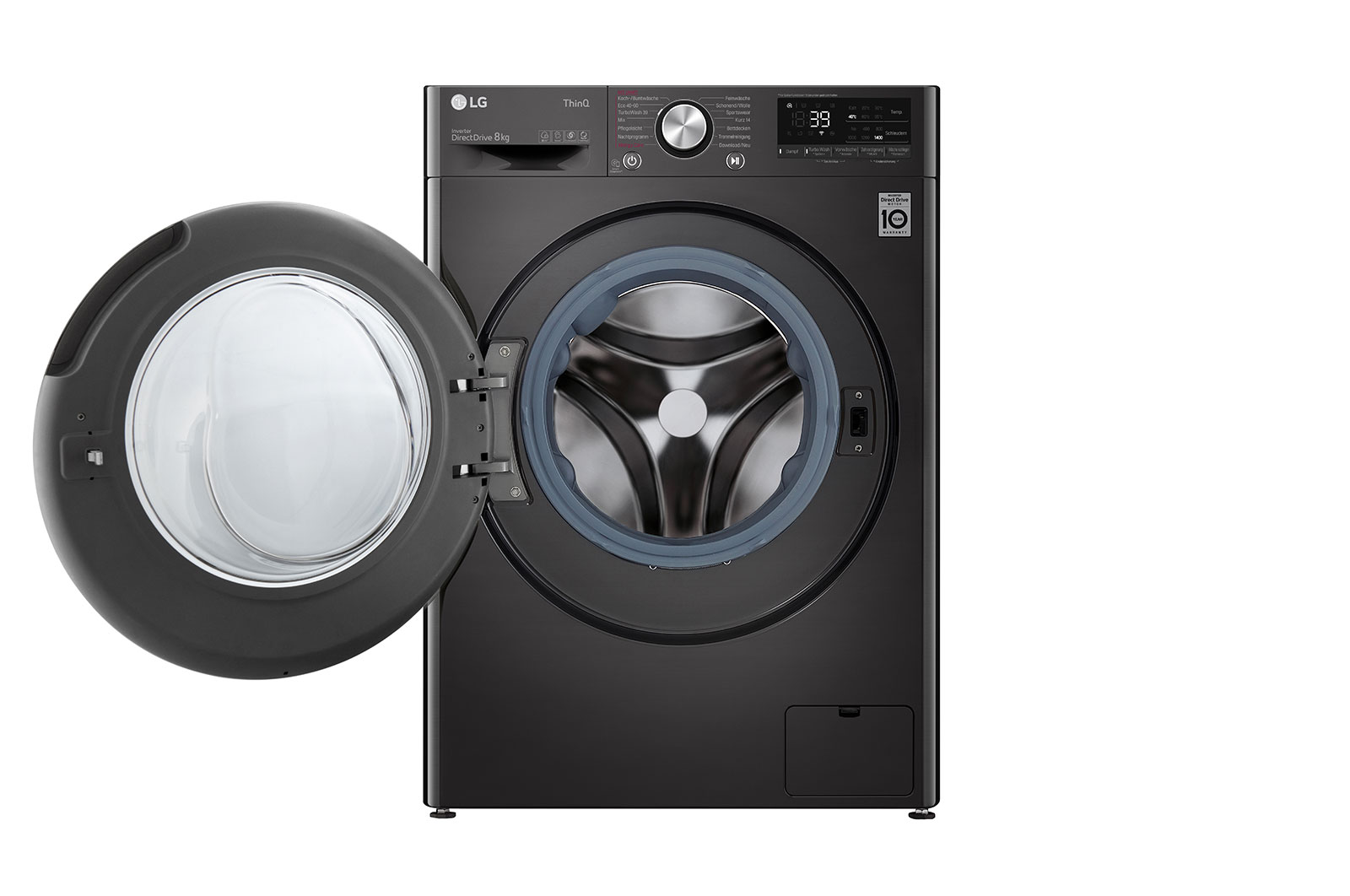 LG Waschmaschine Metallic Black Steel (8 kg, 1.400 U./Min., EEK A) mit Chrom-Bullaugenring | F4WV708P2BA, F4WV708P2BA