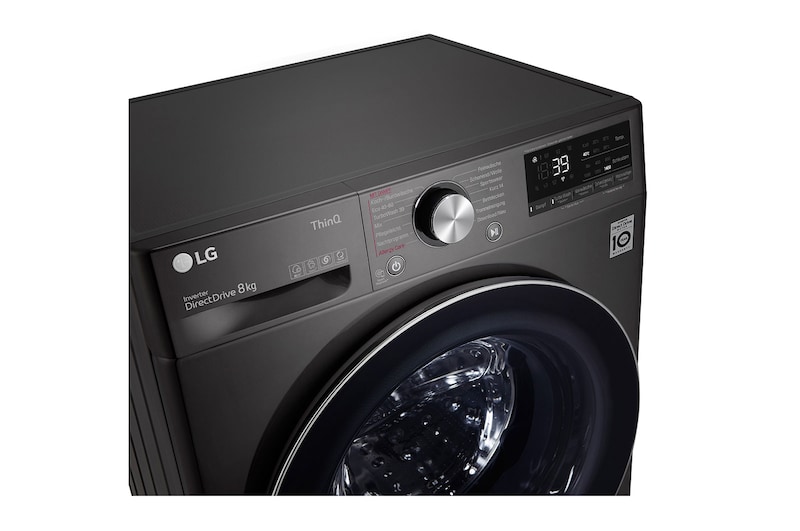 LG Waschmaschine Metallic Black Steel (A, 8 kg, 1.360 U./Min.) mit AI DD® & TurboWash®360° | F4WV708P2BA, F4WV708P2BA