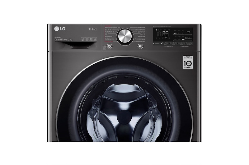 LG Waschmaschine Metallic Black Steel (A, 8 kg, 1.360 U./Min.) mit AI DD® & TurboWash®360° | F4WV708P2BA, F4WV708P2BA