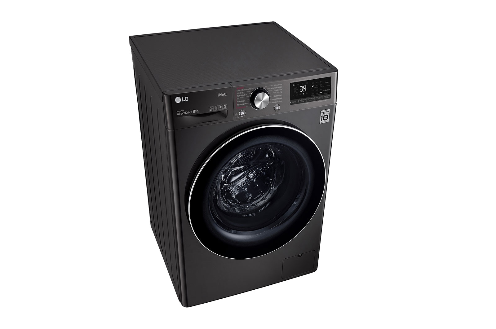 LG Waschmaschine Metallic Black Steel (8 kg, 1.400 U./Min., EEK A) mit Chrom-Bullaugenring | F4WV708P2BA, F4WV708P2BA