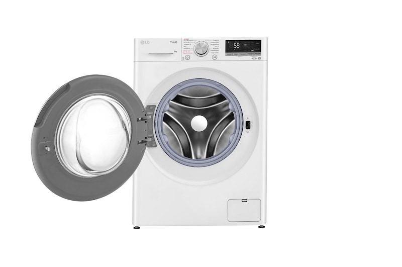 LG Waschmaschine mit 9 kg Kapazität | Energieeffizienzklasse A | 1.400 U./Min. | Weiß mit weißem Bullaugenring | F4WV7090, F4WV7090