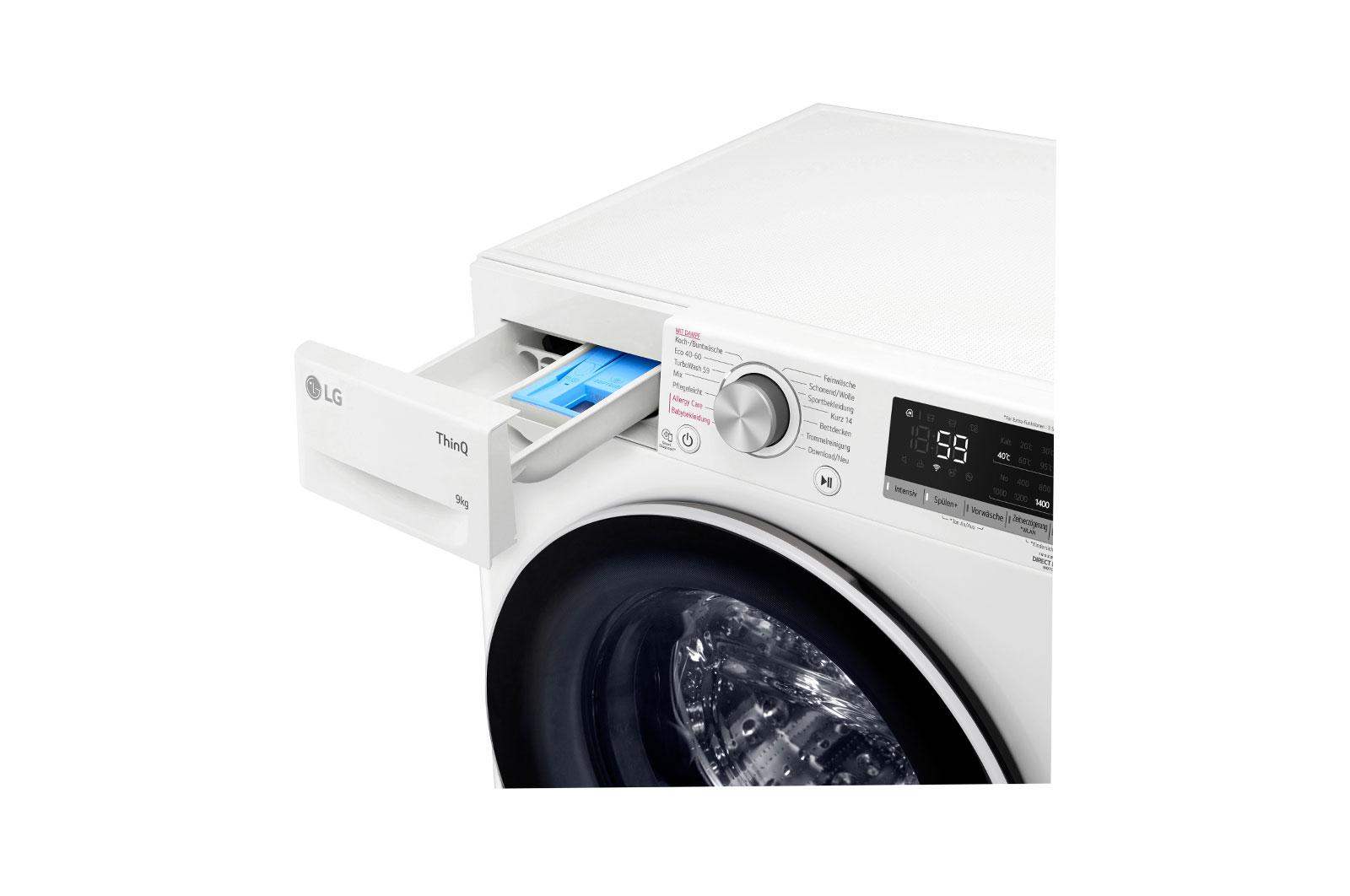 LG Waschmaschine mit 9 kg Kapazität  | Energieeffizienzklasse A | 1.400 U./Min. | Weiß mit weißem Bullaugenring | F4WV7090, F4WV7090