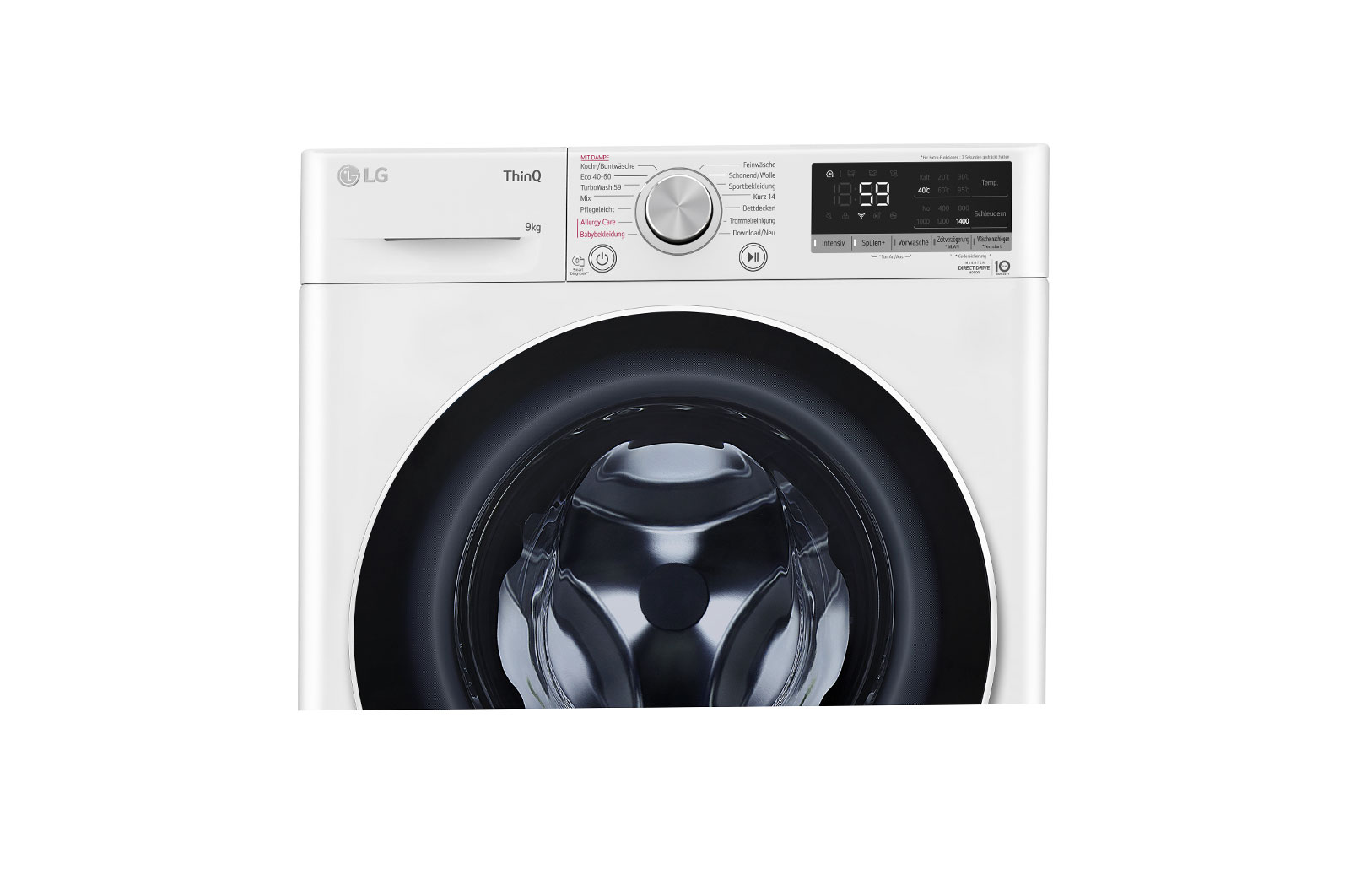 LG Waschmaschine mit 9 kg Kapazität  | Energieeffizienzklasse A | 1.400 U./Min. | Weiß mit weißem Bullaugenring | F4WV7090, F4WV7090