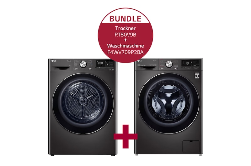 LG Schwarze Waschmaschine (9 kg, 1.400 U./Min.) & Trockner (9 kg) im Set | F4WV709P2BA.RT80V9B, F4WV709P2BA.RT80V9B
