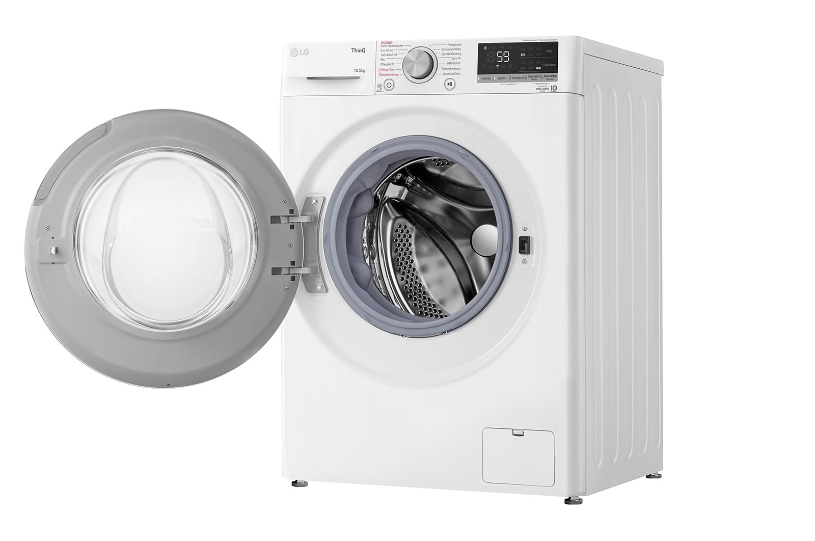 LG Waschmaschine mit 10,5 kg Kapazität | Energieeffizienzklasse A | 1.400 U./Min. | Weiß mit weißem Bullaugenring | F4WV70X1, F4WV70X1