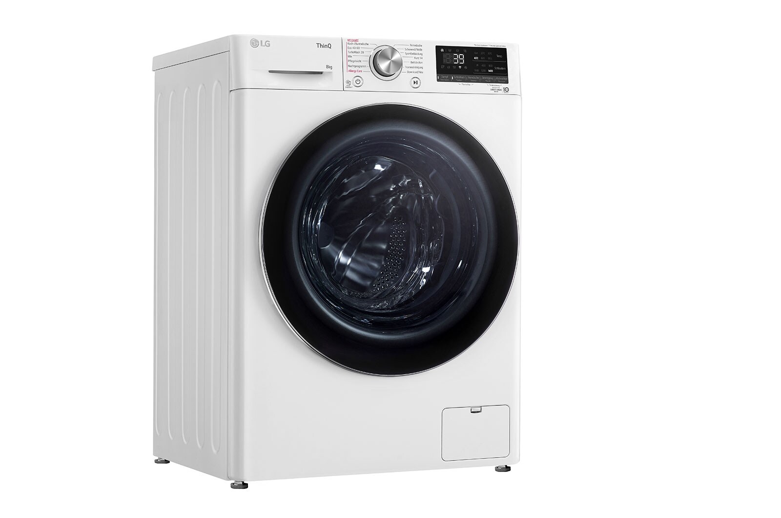 LG Waschmaschine mit 8 kg Kapazität | Energieeffizienzklasse A | 1.400 U./Min. | Weiß mit Chrom-Bullaugenring | F4WV908P2C, F4WV908P2C