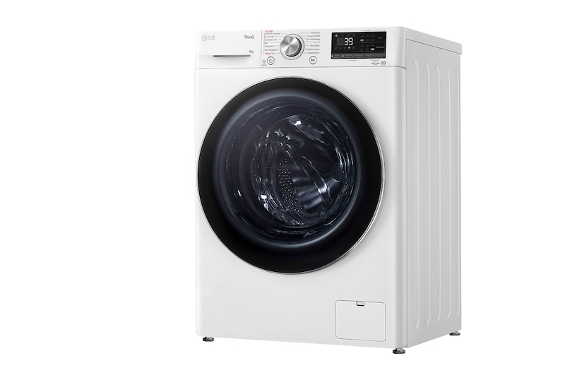 LG Waschmaschine mit 8 kg Kapazität | Energieeffizienzklasse A | 1.400 U./Min. | Weiß mit Chrom-Bullaugenring | F4WV908P2C, F4WV908P2C