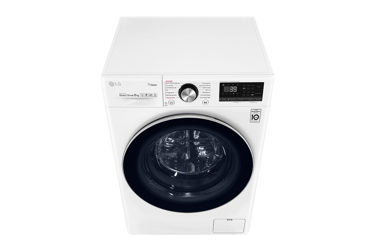 LG Waschmaschine mit 8 kg Kapazität | Energieeffizienzklasse C | 1400 U/Min. | Weiß mit Chrom-Bullaugenring | F4WV908P2E, F4WV908P2E