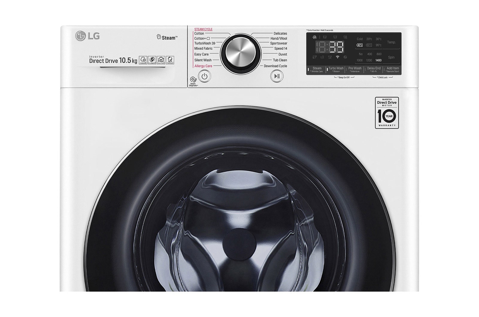 LG Waschmaschine | 10,5 kg | AI DD™ | Steam+™ | TurboWash™360° , F4WV910P2