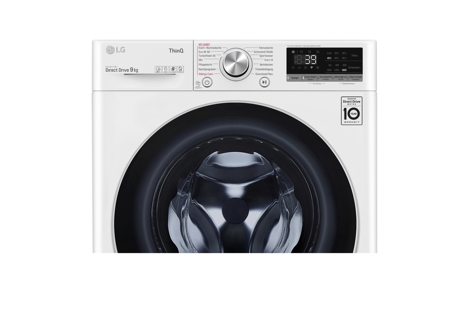 LG Waschmaschine Weiß (9 kg, 1.600 U./Min., EEK A) mit AI DD®, ThinQ® & TurboWash®360° | F6WV709P1, F6WV709P1