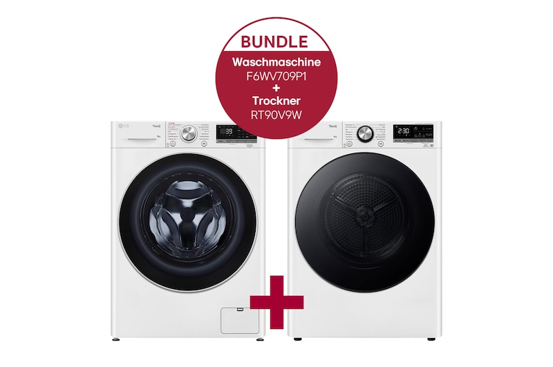 Vorderseite von Waschmaschine (9 kg, 1.600 U./Min.) & Trockner (9 kg) im Set | F6WV709P1.RT90V9W F6WV709P1.RT90V9W