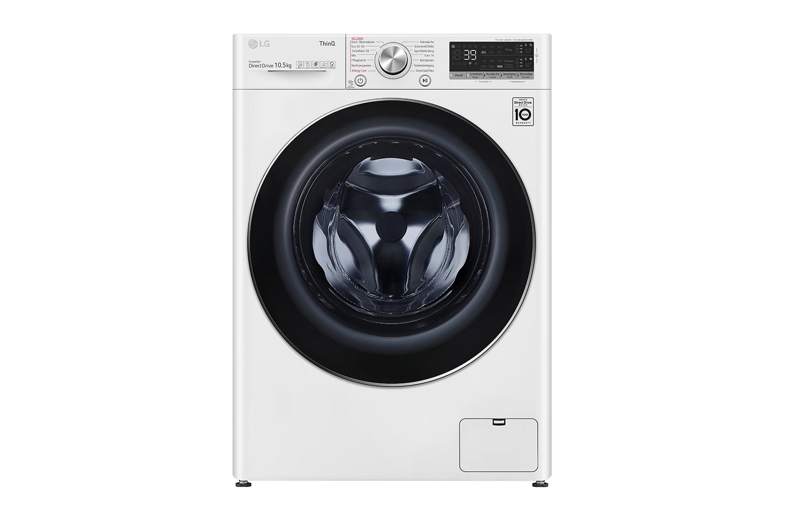 Vorderseite von Waschmaschine mit 10,5 kg Kapazität | Energieeffizienzklasse A | 1.600 U/Min. | Weiß mit weißem Bullaugenring | F6WV710AT2 F6WV710AT2
