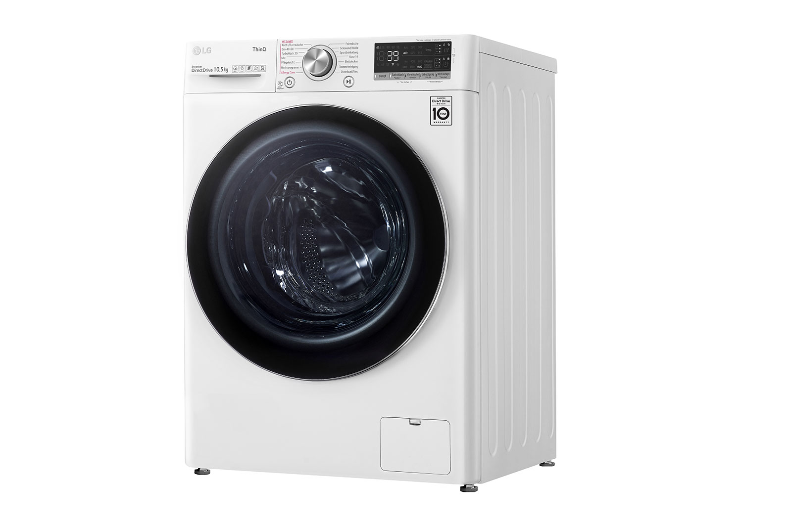 LG Waschmaschine mit 10,5 kg Kapazität | Energieeffizienzklasse A | 1.600 U/Min. | Weiß mit weißem Bullaugenring | F6WV710AT2, F6WV710AT2