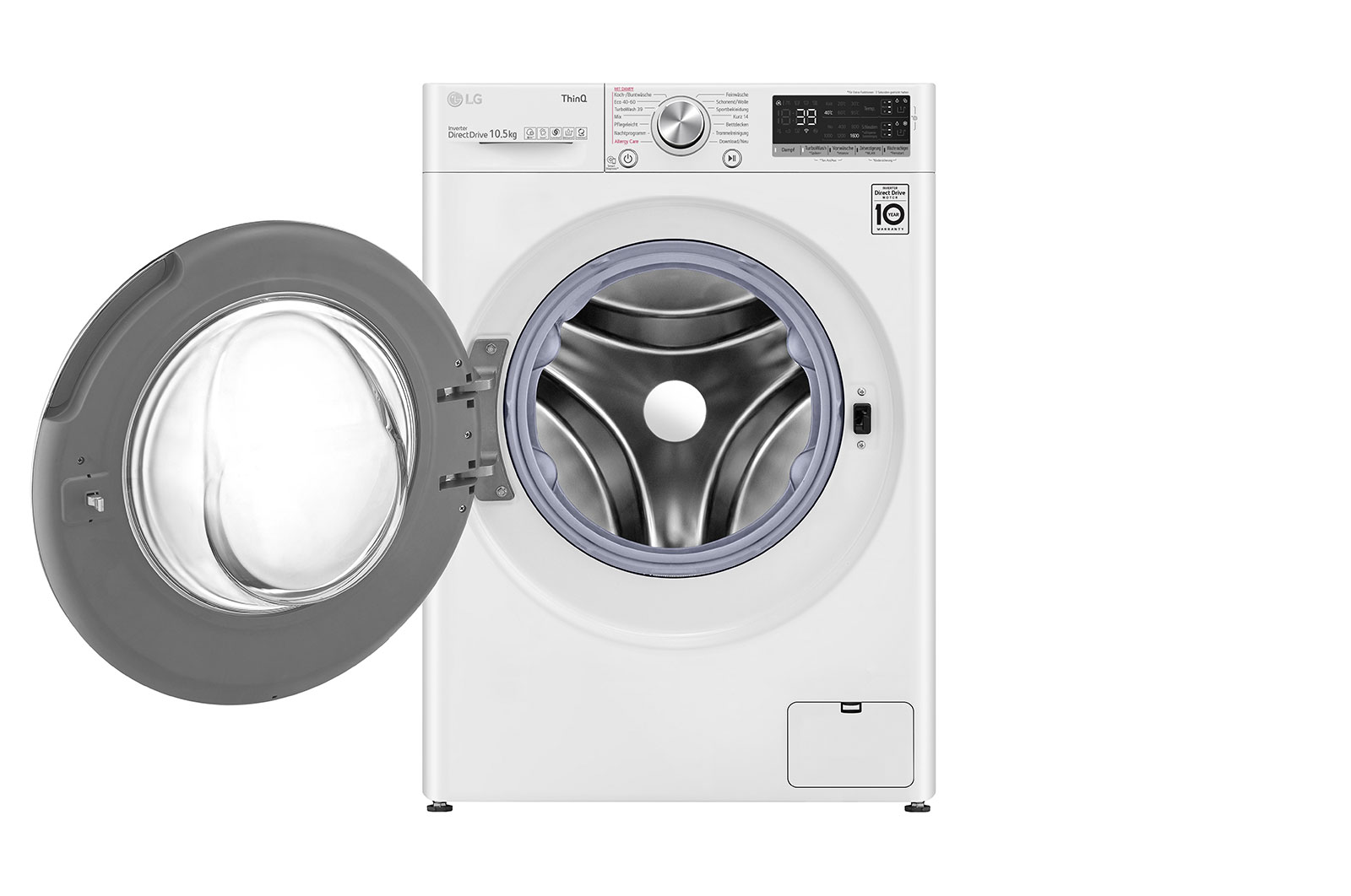 LG Waschmaschine mit 10,5 kg Kapazität | Energieeffizienzklasse A | 1.600 U/Min. | Weiß mit weißem Bullaugenring | F6WV710AT2, F6WV710AT2