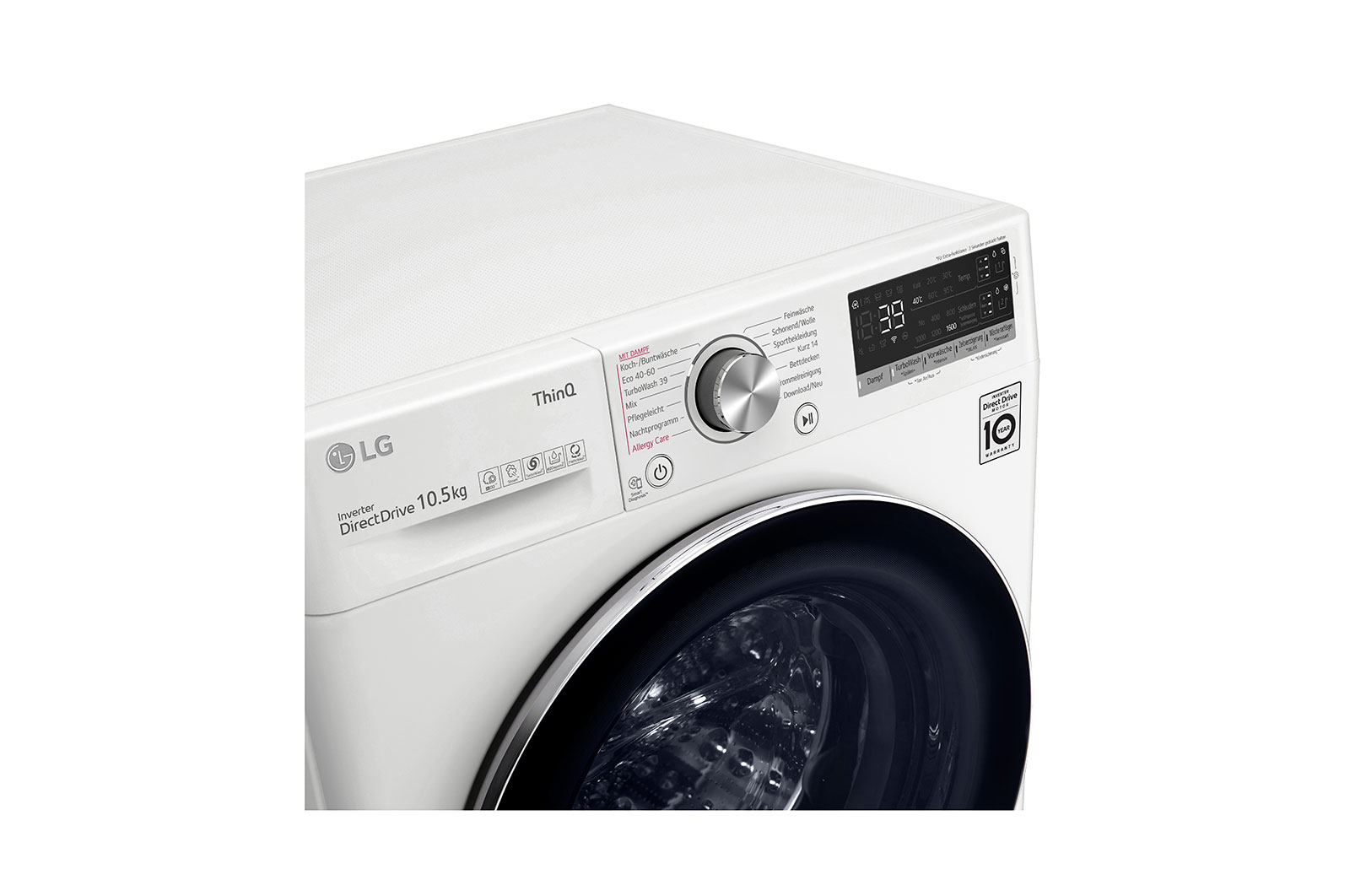 LG Waschmaschine mit 10,5 kg Kapazität | Energieeffizienzklasse A | 1.600 U/Min. | Weiß mit weißem Bullaugenring | F6WV710AT2, F6WV710AT2
