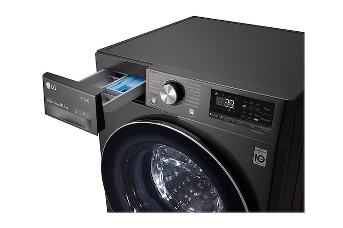 LG Waschmaschine Metallic Black Steel (EEK A, 10,5 kg, 1.560 U./Min.) mit AI DD® & TurboWash®360° | F6WV710P2S, F6WV710P2S