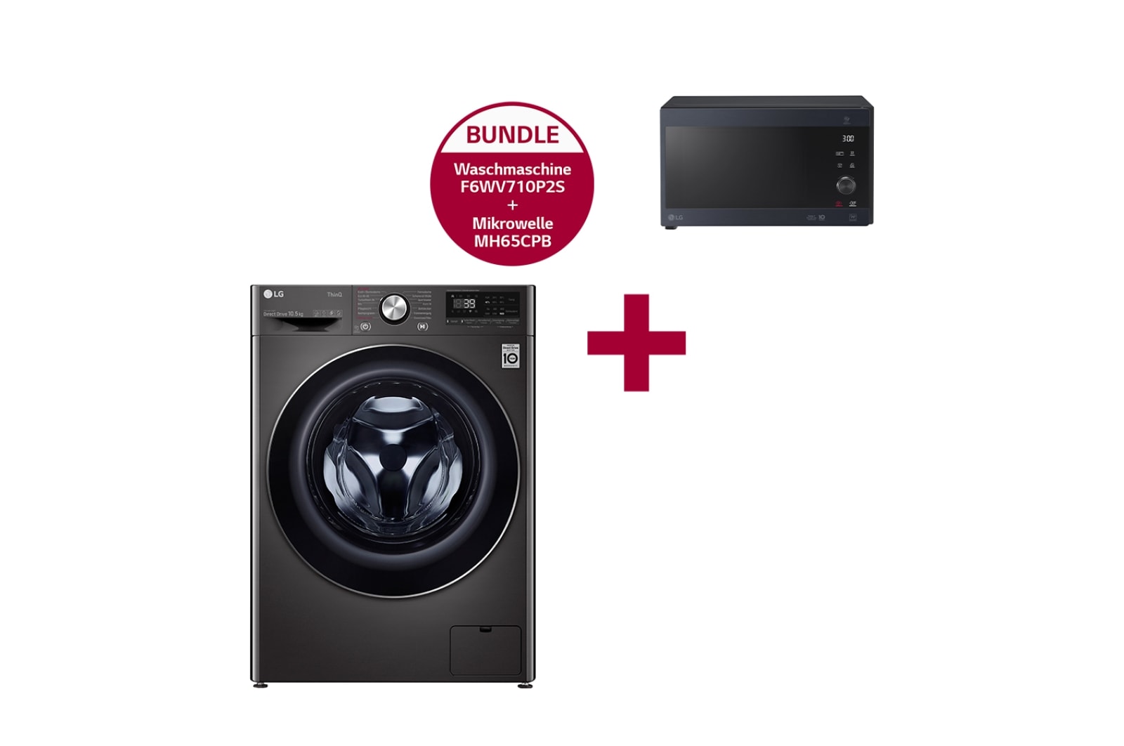 LG Waschmaschine (10,5 kg, 1.600 U./Min.) und Mikrowelle (25 L, 1000 Watt) im Set | F6WV710P2S.MH65CPB, F6WV710P2S.MH65CPB