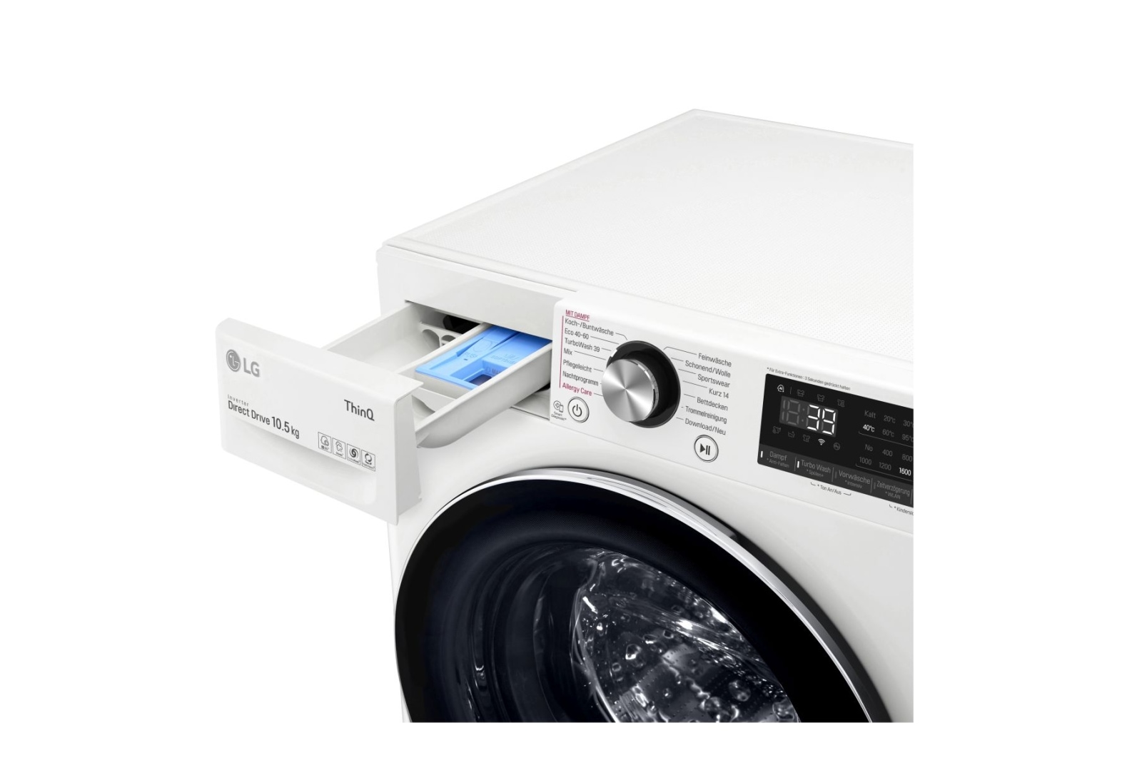 LG Waschmaschine | 10,5 kg | Energieeffizienzklasse* A | AI DD® | Steam | TurboWash® 360° | ThinQ® | Neue Wohlfühl-Trommel, F6WV910P2