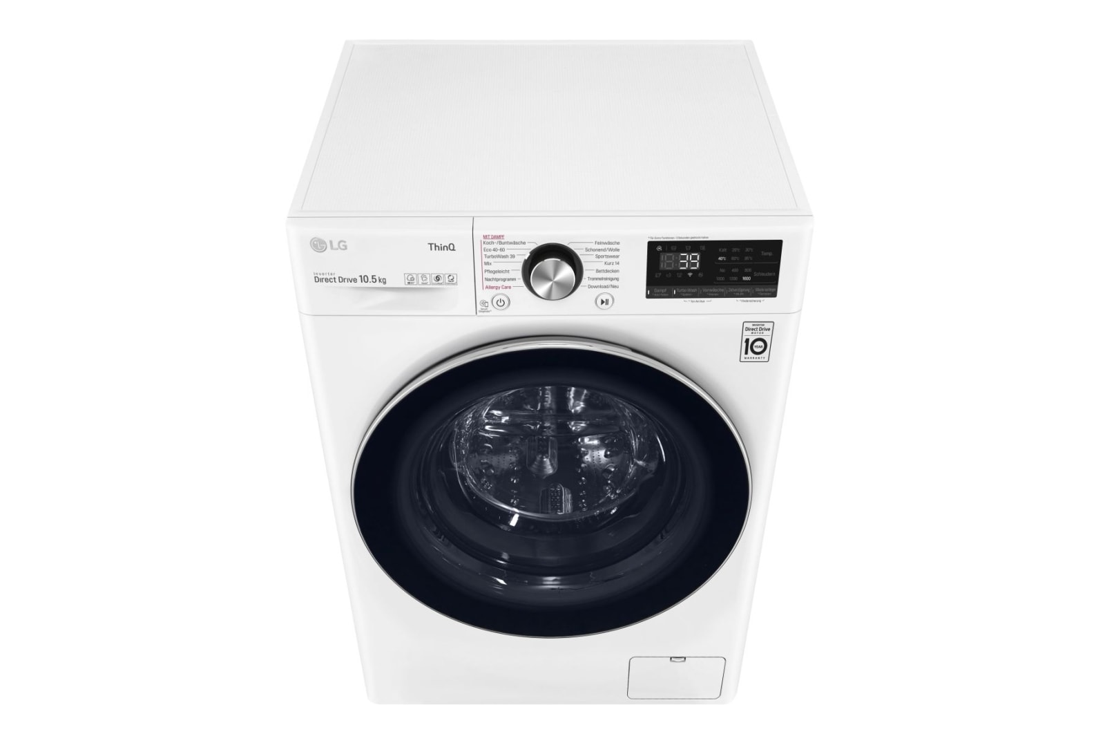 LG Waschmaschine | 10,5 kg | Energieeffizienzklasse* A | AI DD® | Steam | TurboWash® 360° | ThinQ® | Neue Wohlfühl-Trommel, F6WV910P2