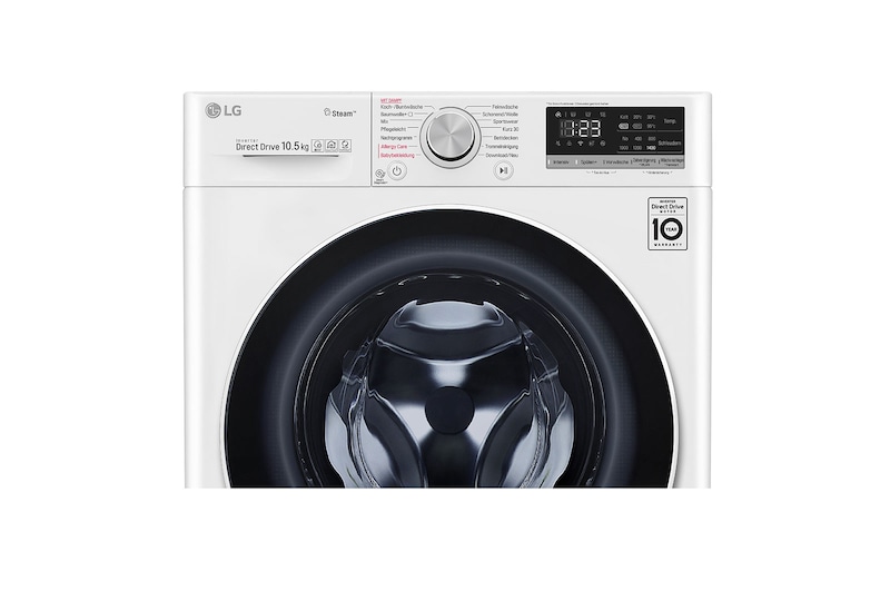 LG Waschmaschine mit AI DD® | 10,5 KG Kapazität | Energieeffizienzklasse B | 1.400 U./Min. | TurboWash® | Wäsche Nachlegen | Steam | Wi-Fi-Funktion | Aqua-Lock®, V510