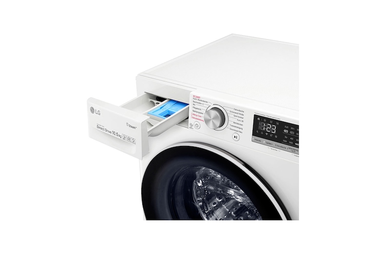 LG Waschmaschine mit AI DD® | 10,5 KG Kapazität | Energieeffizienzklasse B | 1.400 U./Min. | TurboWash® | Wäsche Nachlegen | Steam | Wi-Fi-Funktion | Aqua-Lock®, V510