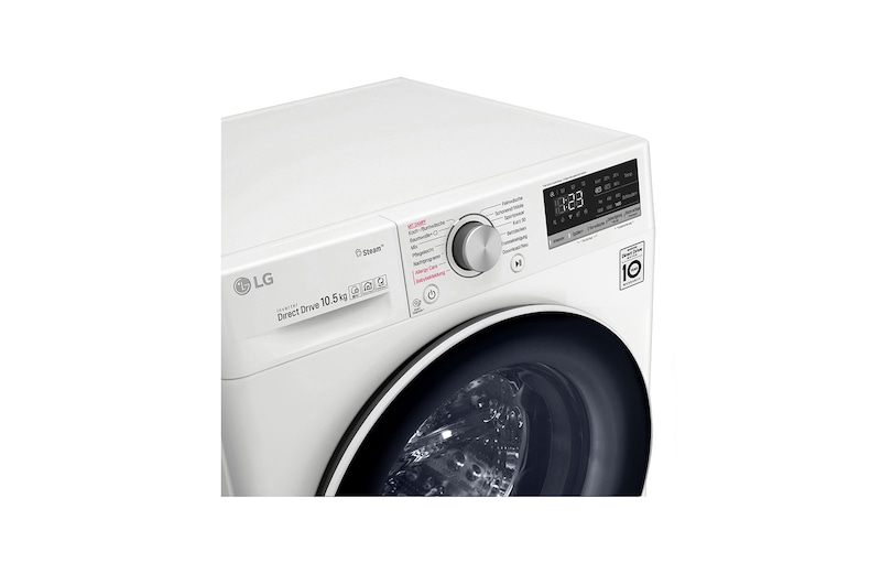LG Waschmaschine mit AI DD® | 10,5 KG Kapazität | Energieeffizienzklasse B | 1.400 U./Min. | TurboWash® | Wäsche Nachlegen | Steam | Wi-Fi-Funktion | Aqua-Lock®, V510