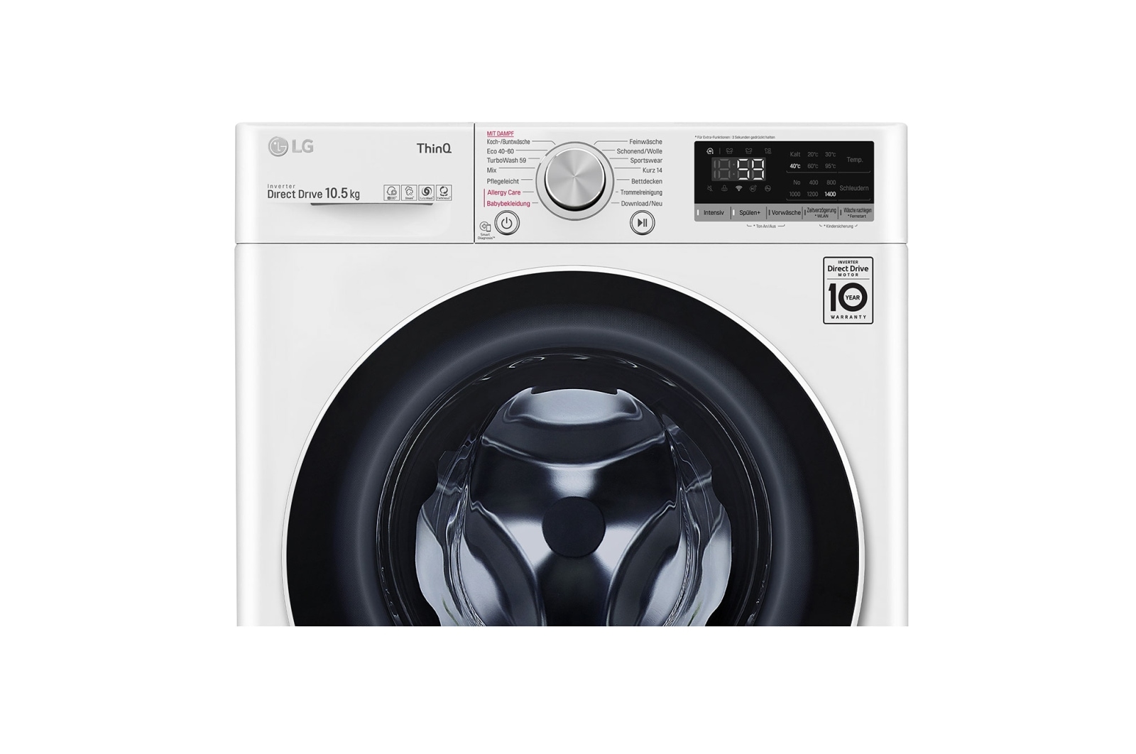 LG Waschmaschine mit AI DD® | 10,5 kg | Energieeffizienzklasse B | 1.400 U./Min. | Steam | TurboWash® | ThinQ®, V5105SE