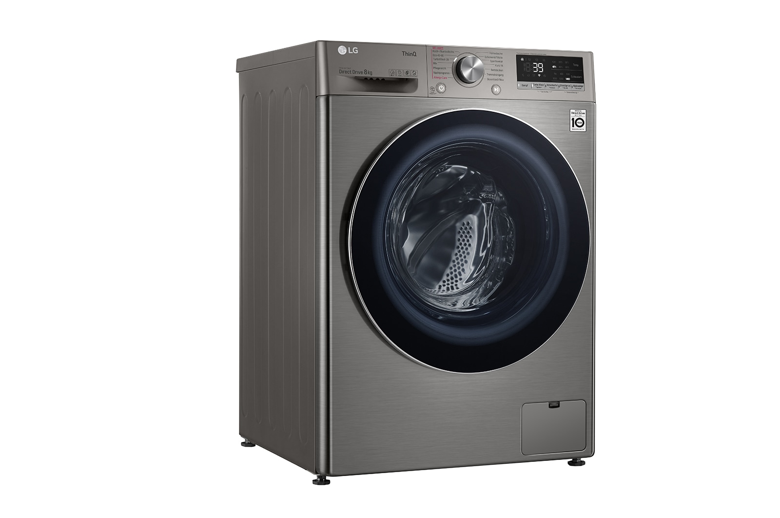 LG Waschmaschine mit 8 kg Kapazität | Energieeffizienzklasse A | 1.400 U./Min. | Platinum Silver mit Chrom-Bullaugenring | V708P2PA, V708P2PA