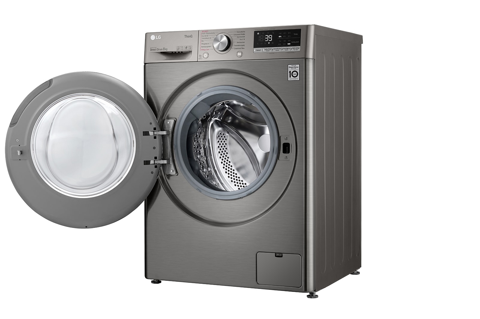 LG Waschmaschine mit 8 kg Kapazität | Energieeffizienzklasse A | 1.400 U./Min. | Platinum Silver mit Chrom-Bullaugenring | V708P2PA, V708P2PA