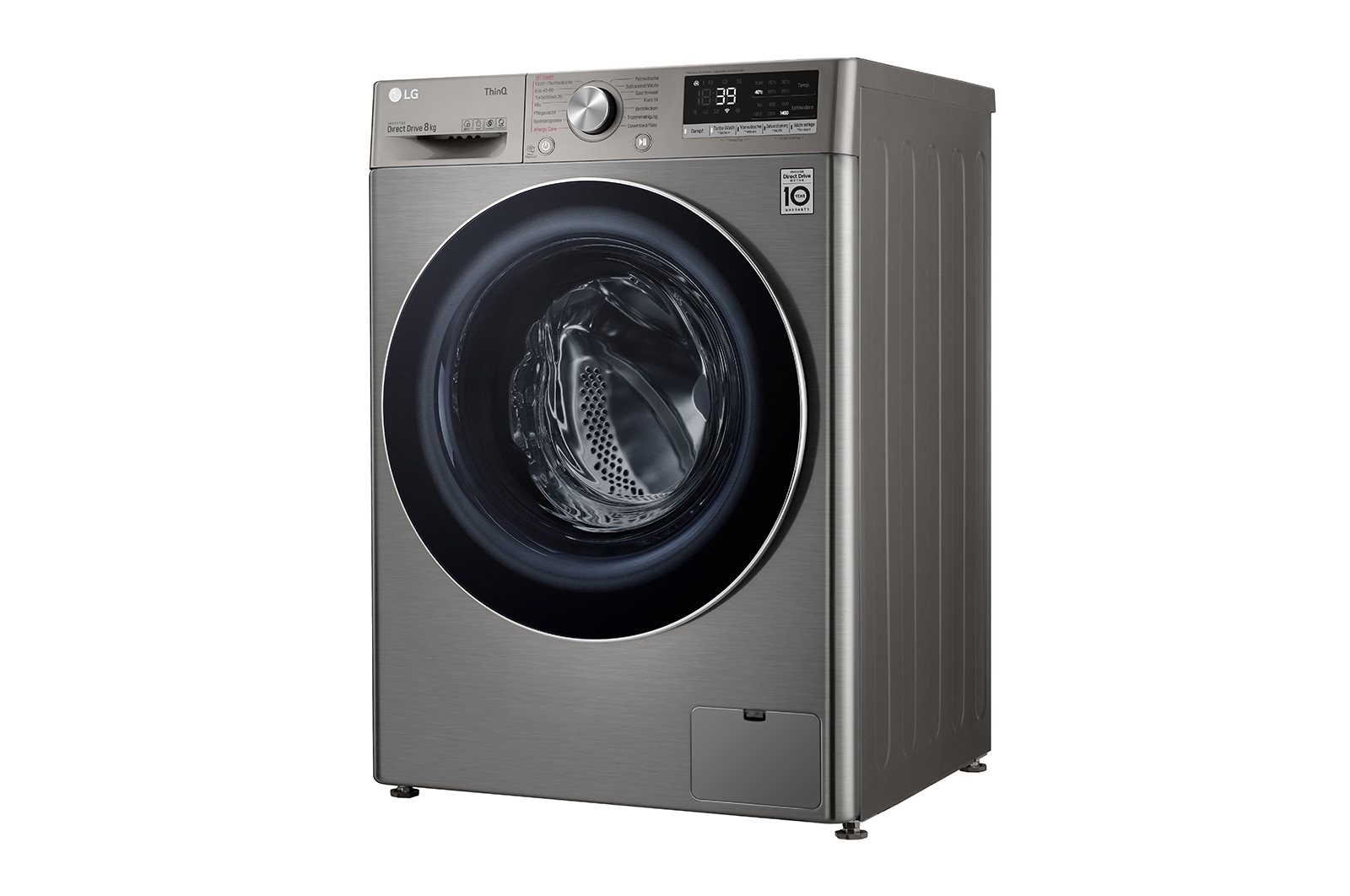 LG Waschmaschine mit 8 kg Kapazität | Energieeffizienzklasse A | 1.400 U./Min. | Platinum Silver mit Chrom-Bullaugenring | V708P2PA, V708P2PA