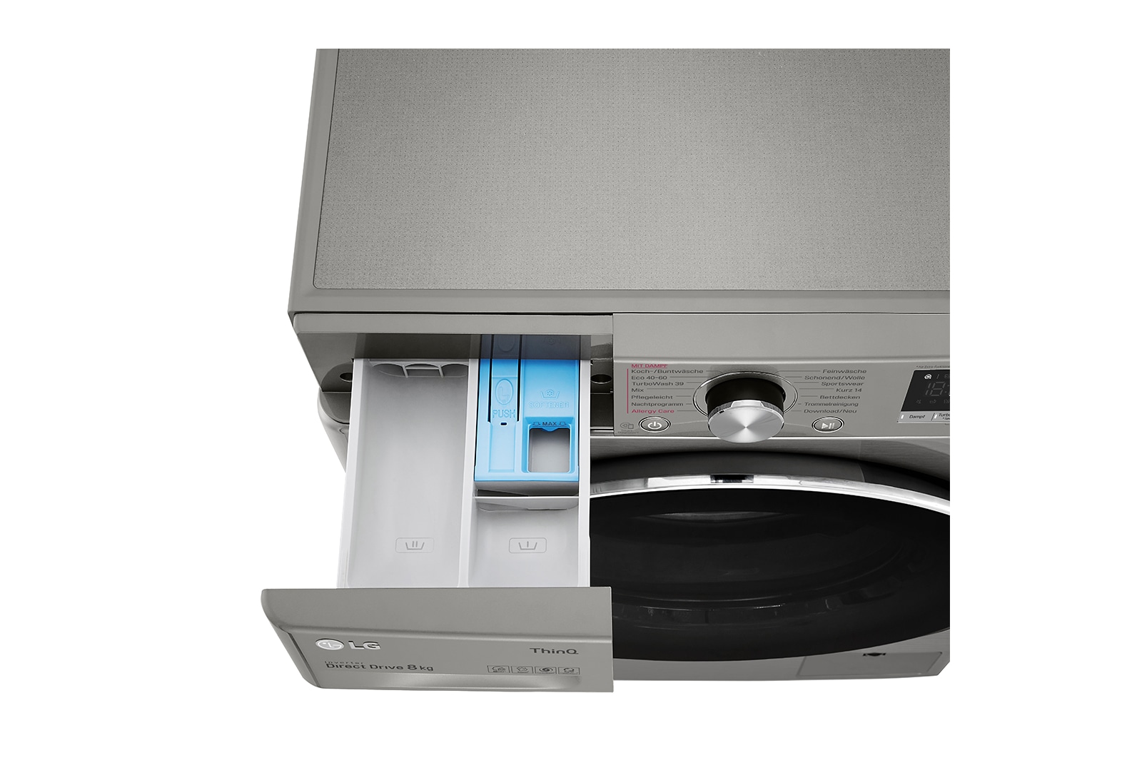 LG Waschmaschine mit 8 kg Kapazität | Energieeffizienzklasse A | 1.400 U./Min. | Platinum Silver mit Chrom-Bullaugenring | V708P2PA, V708P2PA