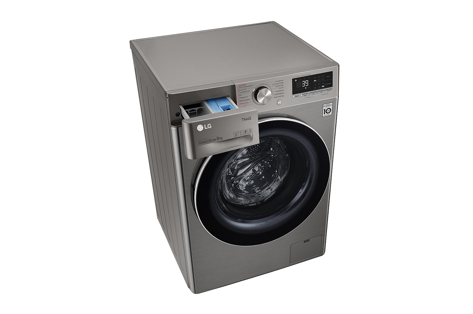 LG Waschmaschine mit 8 kg Kapazität | Energieeffizienzklasse A | 1.400 U./Min. | Platinum Silver mit Chrom-Bullaugenring | V708P2PA, V708P2PA