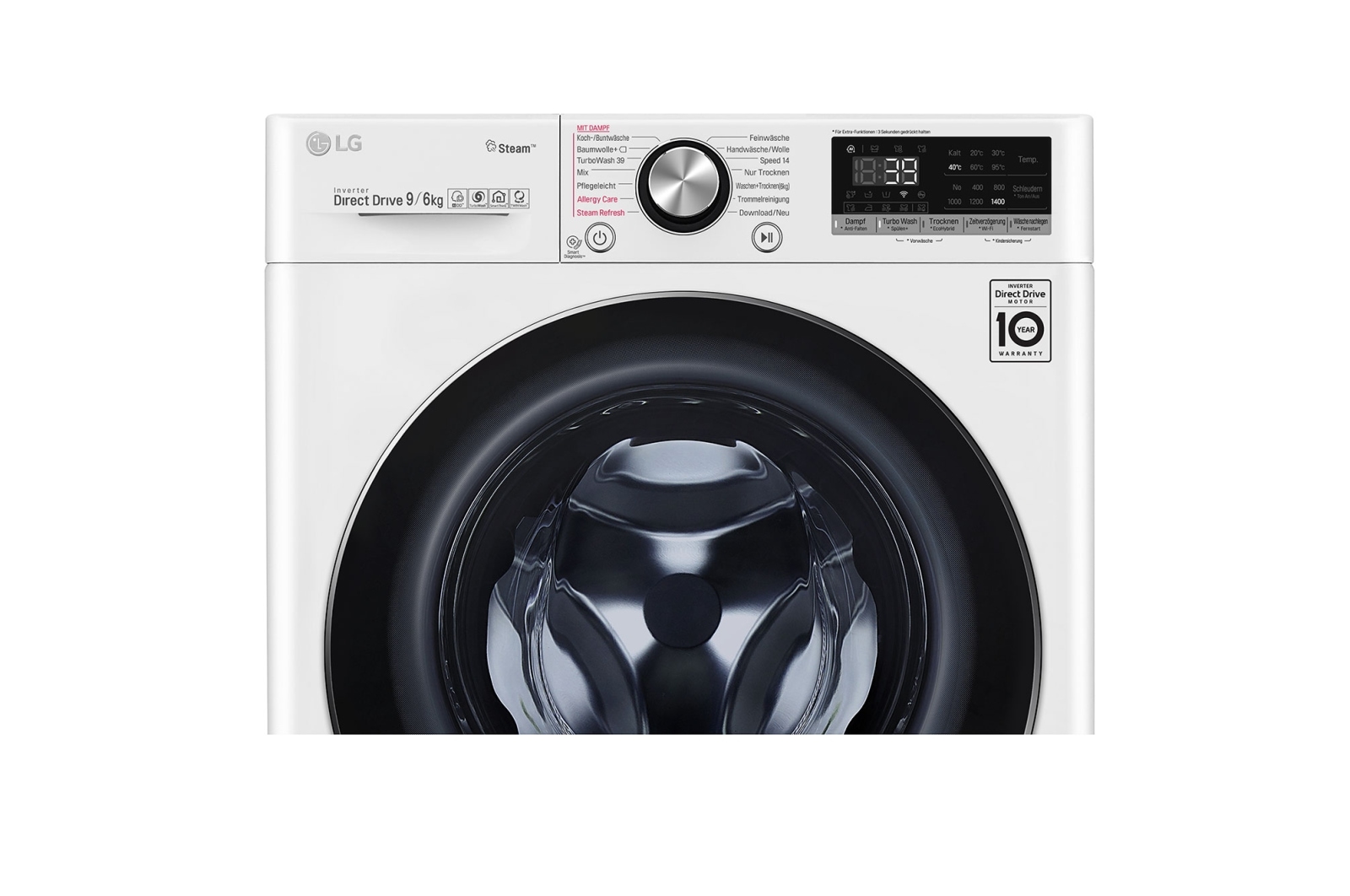 LG Waschtrockner | 9kg Waschen/ 6kg Trocknen | AI Direct Drive™ | Steam+™ | TurboWash 360°, V9WD96H2