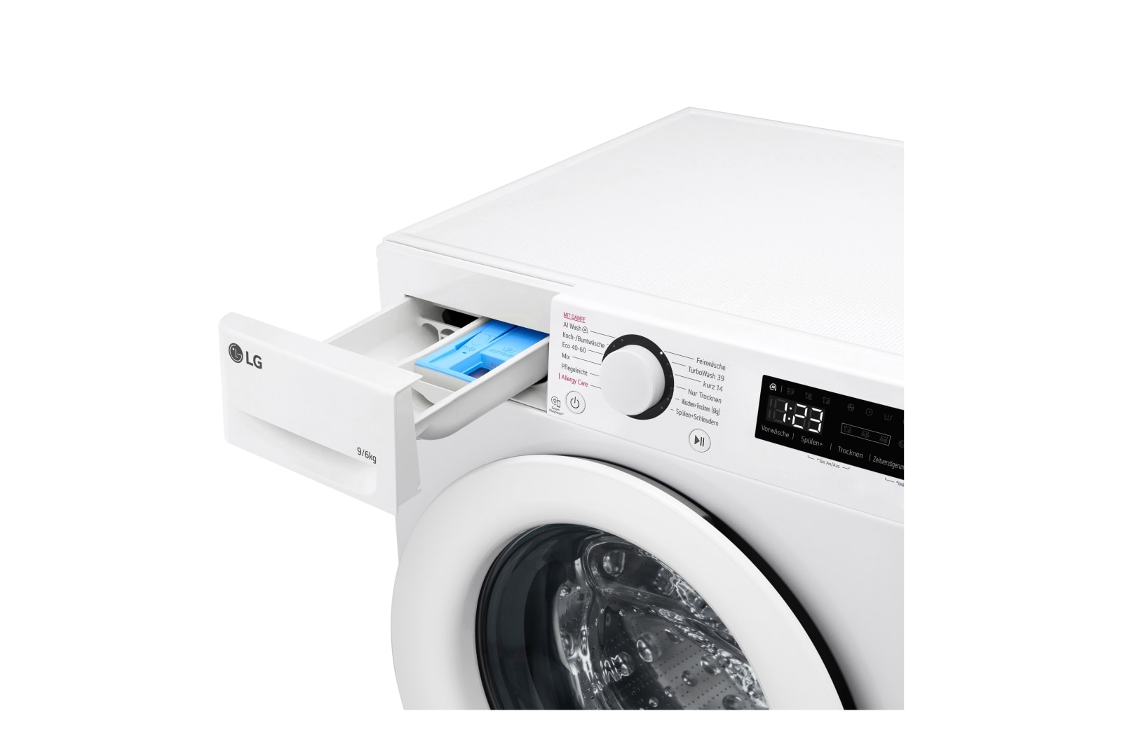 LG Waschtrockner (9 kg / 6 kg, 1.400 U./Min.), Weiß mit weißem Bullaugenring | W4WR32963, W4WR32963